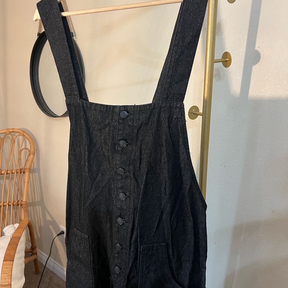 Sweet Love Charcoal Denim Romper/ Overalls - Picture 2 of 4